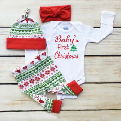 

AU Baby Boy Girl Newborn First Christmas Clothes Romper Pant Hat Outfit 4Pcs Set