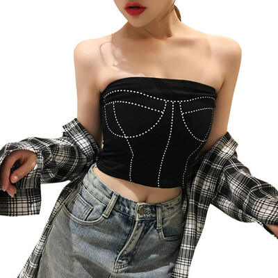 

Women Sexy Dot Line Print Tube Top Chic Off Shoulder All-match Single Size Women Sexy Clothes