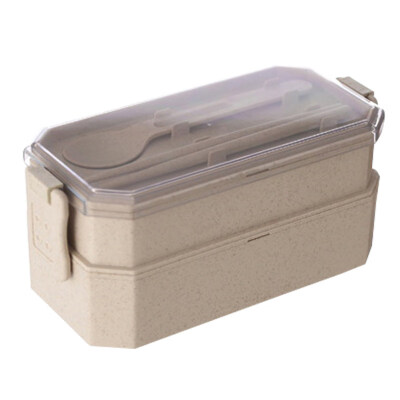 

2Tier Wheat Straw Student Bento Lunch Box Case Food Storage Organizer Container