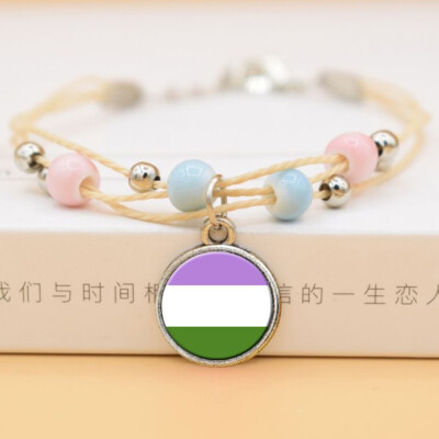 

New Hand Make Bead Cross Gay Pride Rainbow Ceramics Pendent Bracelet Jewelry