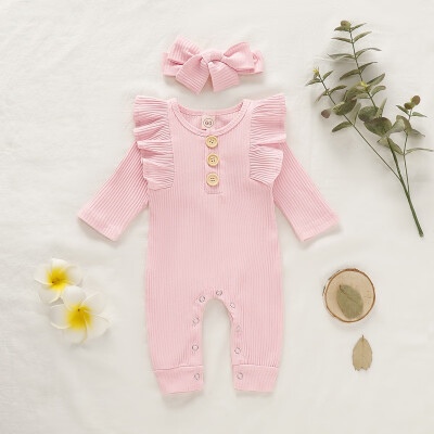 

2019 Autumn Baby Girls Rompers Clothes Cute Cotton Newborn Jumpsuit Playsuit Infant Toddler RomperHeadband 2Pcs Outfits Set