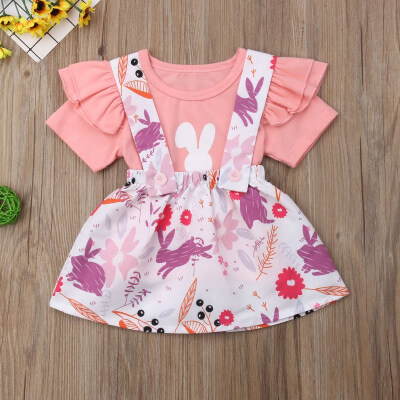 

2019 New Girls Kids Baby Brace Suspender Skirt Overalls Cartoon Pattern Tee Suspender Skirt Suit Girl Suit