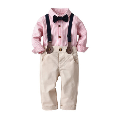 

Boys Long Sleeve Shirt Set Autumn New Kids Gentleman ShirtBib Pant 3pcs Suit Children Sets Children Clothing 1-4Y