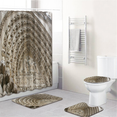 

Gobestart Waterproof Bathroom Shower Curtain Set Non-Slip Rug Toilet Lid Cover Bath Mat