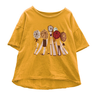 

Women Embroidery Casual Simple Wild T-Shirt Loose Round Collar Summer Retro Loose Short Sleeve T-Shirt