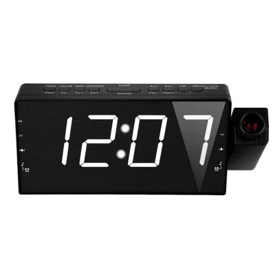 

Digital Projection Alarm Clock with FM Radio Dual Alarm Large LED Screen Snooze Time USB Charging Port Outlet Powered