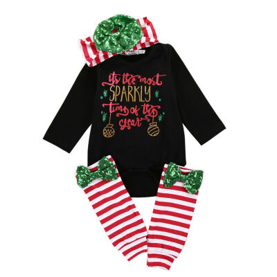 

Infant Christmas Outfit for Girl Baby First Xmas Party Romper Leg Warmers 3pcs