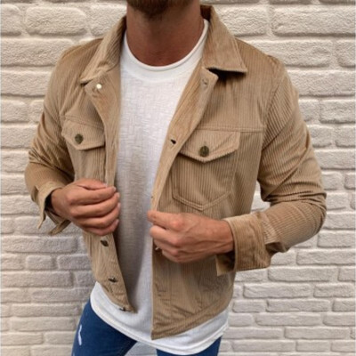 

Toponeto Mens Button Autumn Winter Military Outwear Pure Color Corduroy Breathable Coat