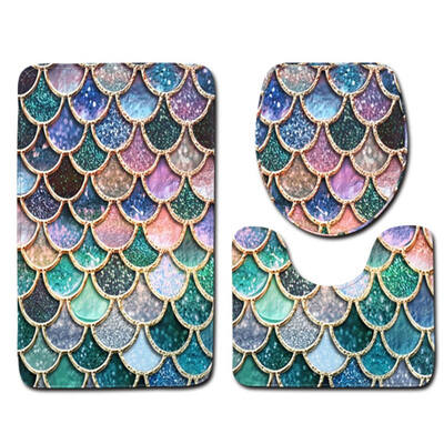

3 Pcssets Non-slip Bath Mat Fish Scale Pattern Toilet Cover Absorbent Bathroom Mats Creativity Bath Rugs
