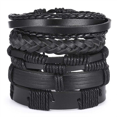 

Multilayer Leather Bracelets Set For Men Wristband Cuff Bangles