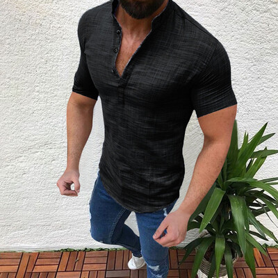 

Toponeto Mens Casual Blouse Cotton Linen T-shirt Loose Tops Short Sleeve Tee Shirt