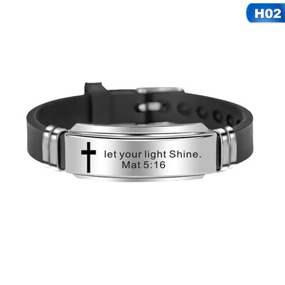 

Religious Cross Jesus Scripture Quote Christian Bible Verse Inspiring Faith Silicone Bracelets for Men Personalize Gift