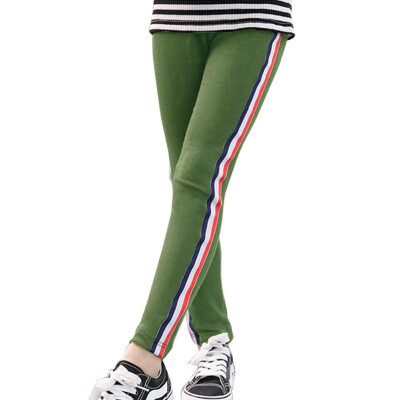 

6Colors Cotton Trousers Children Girls Sports Casual Pants Solid Color Striped Leggings Ninth Pants Children Clothing 3-9T