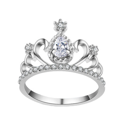 

Princess Style Cubic Zirconia Hollow Heart Silver Color Crown Ring Jewelry Engagement Wedding Party