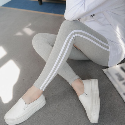 

Women Pregnant Stomach Lift Flower Cat Print Comfortable Elastic Casual Skinny Tights Solid Color Elastic Pants