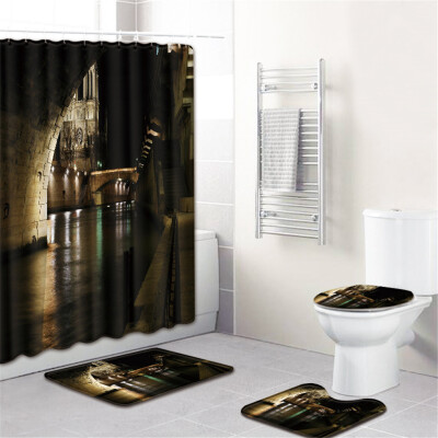 

〖Follure〗Waterproof Bathroom Shower Curtain Set Non-Slip Rug Toilet Lid Cover Bath Mat