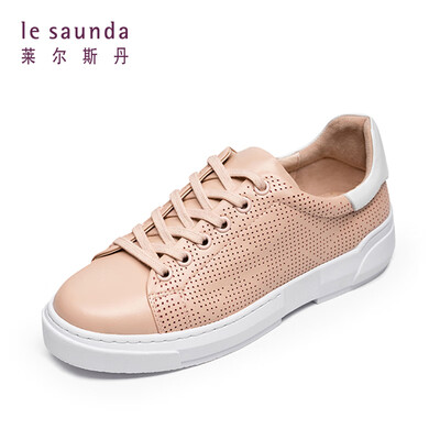 

Lyles Dan fashion casual sports outdoor round head hollow color matching lace flat white shoes LS AM48001 pink white 39