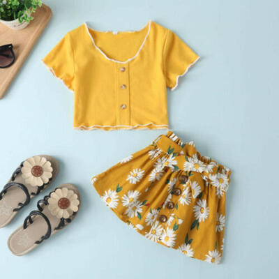 

USA Toddler Kids Baby Girl Clothes Outfits Tops T-shirtFloral Skirt Dress Set