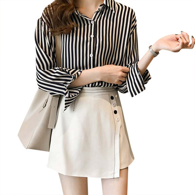 

Women Striped Off Shoulder Long Sleeve Blouse Shirt Female Loose Blusas Femme Fall Casual Slash Neck Blouses Sexy Plus Size 3XL