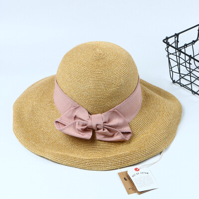 

Korean version of Japanese straw hat foldable Sun Li with bow bow hat students out of paper straw hat tide