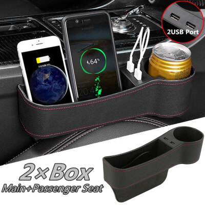 

Upgrade Car Seat Box Organizer Car Console Side Pocket Coin Box with Dual USB Charging Hub Car Accessories