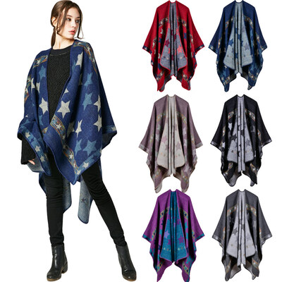 

New Women Knitted Poncho Cape Star Oversized Cardigan Sweater Long Shawl Scarf Cashmere Pashmina