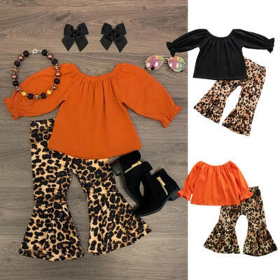

Newborn Kids Baby Girl Autumn Clothes T-shirt TopsLeopard Flared Pants Outfits