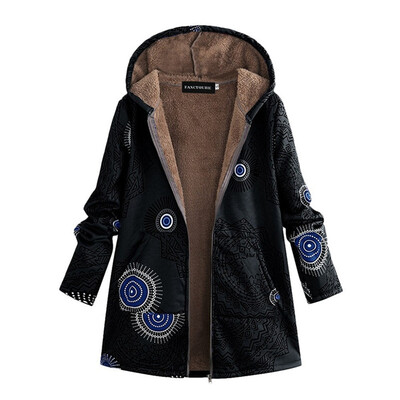 

Women Winter Warm Fleece Lined Hooded Jacket Parka Floral Coat Jacket Outwear