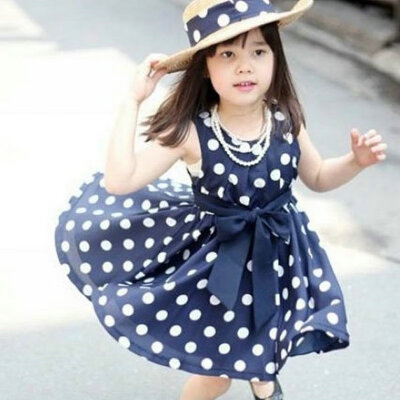 

Baby Girls Polka Dot Chiffion Sundress Pageant Kids One-piece Bow Belt Dress S01