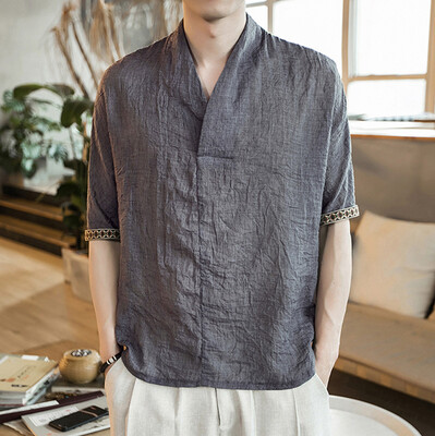 

Toponeto Mens New Summer Casual Short-Sleeved Shirt Fashion Cotton Linen Blouse Top