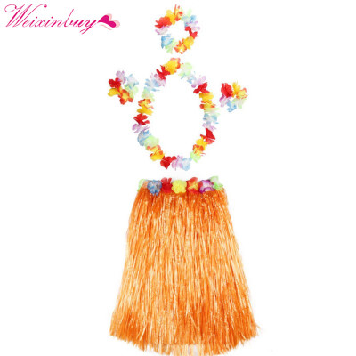 

5PCS Halloween Christmas Color Baby Girl Dresses Hula Performance Costume Hawaii Childrens Grass Skirt