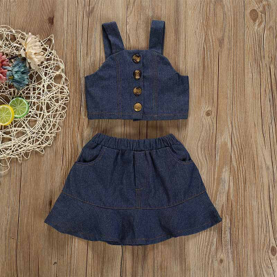 

2019 ChildrenS Summer Newborn Baby Girl Clothes Sleeveless Sling Vest Denim Skirt Set