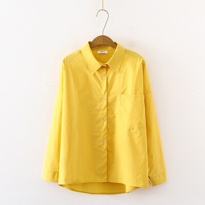 

White Blouse Women Pocket Blouse Casual Long-sleeved Shirt Turn-down Collar Casual Blouses Tops