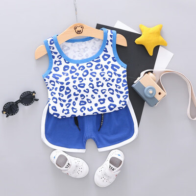 

2PcsSet Summer Children Baby Boys Cotton Casual Sleeveless Leopard Vest TopsShorts Suits Costume Set
