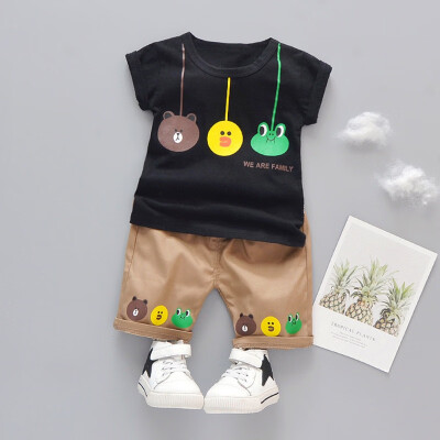 

2PcsSet Summer Baby Boys Short Sleeve Fashion Cartoon Animal Print Tops T-shirtShorts Casual Outfits Sets