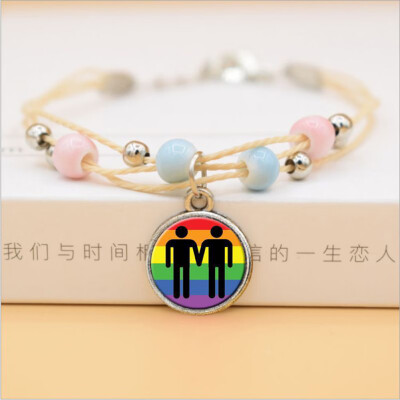 

Women Men Bead Unicorn Gay Pride Rainbow Ceramics Pendent Bracelet Jewelry