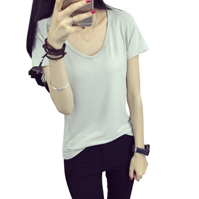 

Solid Color Summer Slim Fit Basic Top Casual Women V Neck Short Sleeve T-Shirt