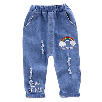 

Autumn Denim Trousers Toddlers Kids Boy Letters Rainbow Print Denim Pant Baby Long Pants Trousers Bottoms