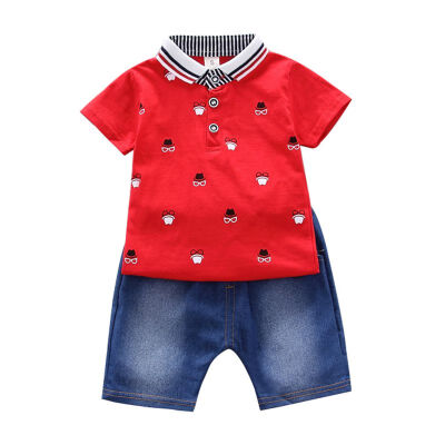 

Baby Clothes Boys Clothes Summer Casual Short Sleeve Floral Print T-shirt TopsDenim Shorts kids clothes Set