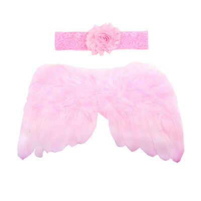 

Newborn Baby Angel Feather Wing With Lace Flower Headband Set Photo Props Outfit Costume