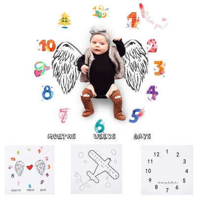 

100x100cm Baby Monthly Milestone Blanket Soft Plush Blanket for Photography Photo Props Blankets