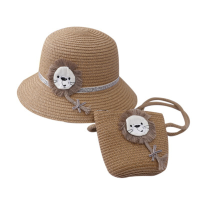 

2Pcs Baby Children Beach Bucket Breathable Caps Straw Sun HatShoulder Handbag Beach Wear Hat 4-8 Years