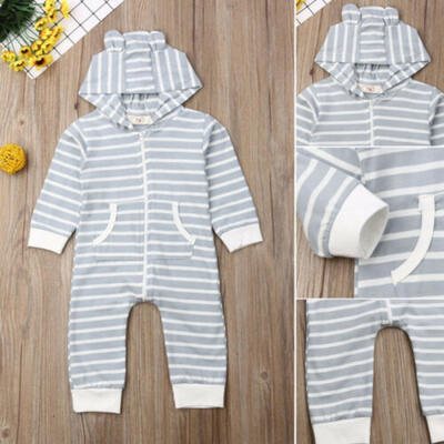 

US New Newborn Baby Boy Hooded Romper Bodysuit Jumpsuit Playsuit Outfits Clothes
