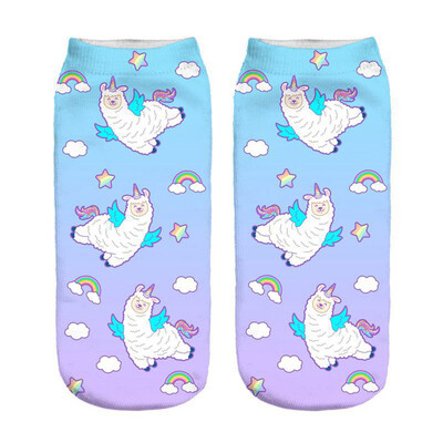 

1Pair Women Low Cut Ankle Socks Funny Llama 3D Printing Socks Cotton Hosiery Printed Alpaca Socks