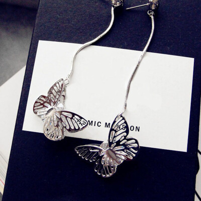 

New Bohemian Style Glod Sliver Long Chain Hollow Butterfly Pendant Earrings 2pcs