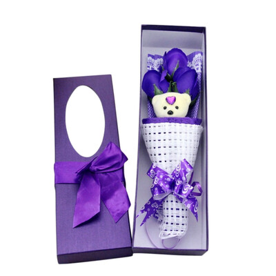 

Artificial Soap Flower Roses Bear Holding Bouquet Wedding Festive Party Supplies Valentines Day Gift Box