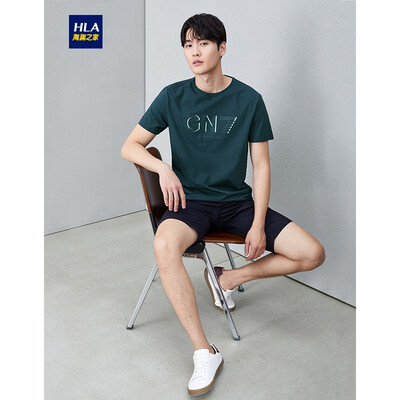 

HLA Haishu House Short Sleeve T-Shirt Male 2019 Summer New Simple Round Neck Print Letter Short T Mens HNTBJ2R029A Dark Green Pattern 2918096A52