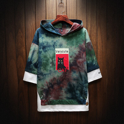 

Toponeto Mens Summer New Style Fashion Printed Tie-Dyed Fake Two Blouse Comfortable Top