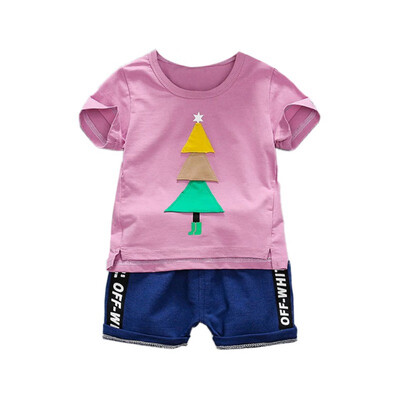 

Causal Boy Clothes Set Short Sleeve Tree Print Tops Blouse T-shirtDenim Shorts Casual Outfits Sets