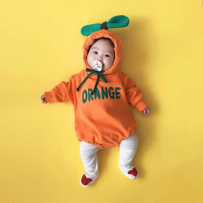 

Spring Autumn Newborn Rompers Baby Boys Girls Cute Fruit Shaped Jumpsuit Long Sleeve Hooded Plus Velvet Letter Print Jumpsuit